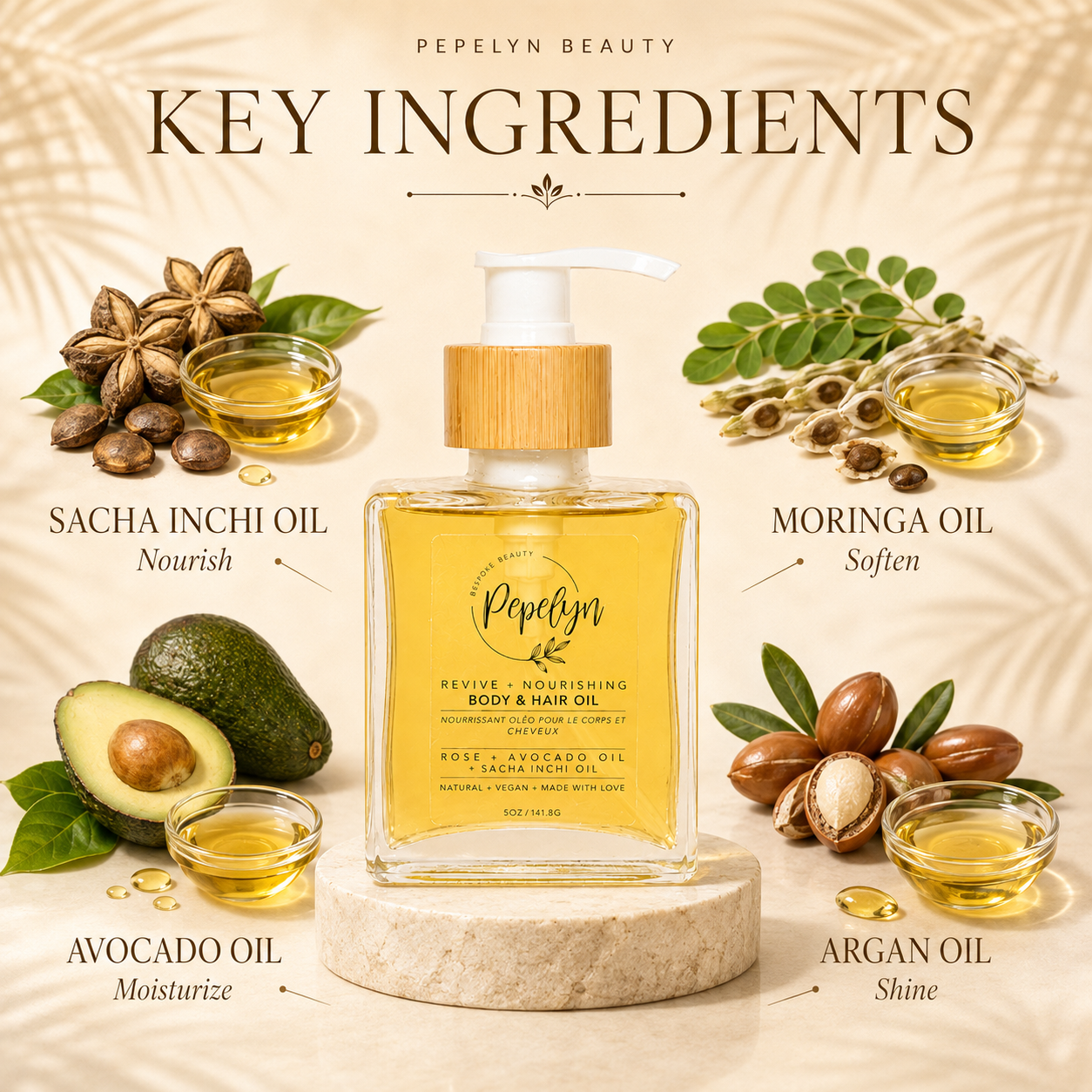 Sacha Inchi  +Avocado + Roses ,  Body & Hair Oleo, Revive and  Moisturizing