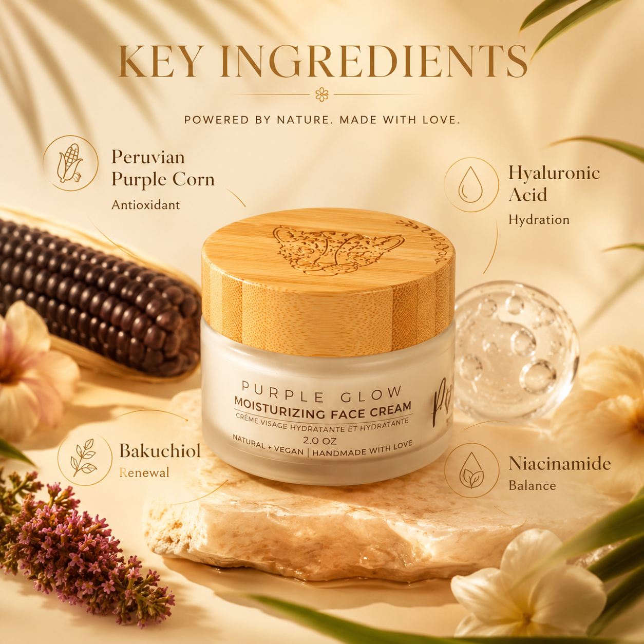 Antioxidant face cream w/Peruvian Purple Corn + Hyaluronic Acid