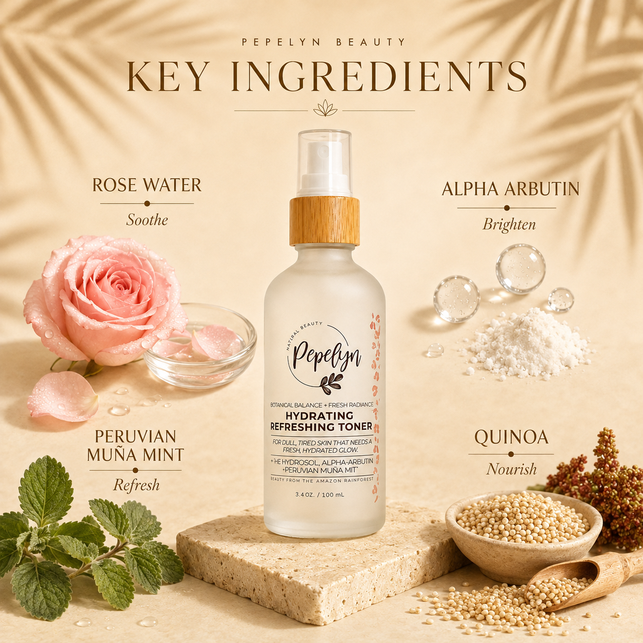 Hydrating refreshing Rose+ Quinoa Water toner